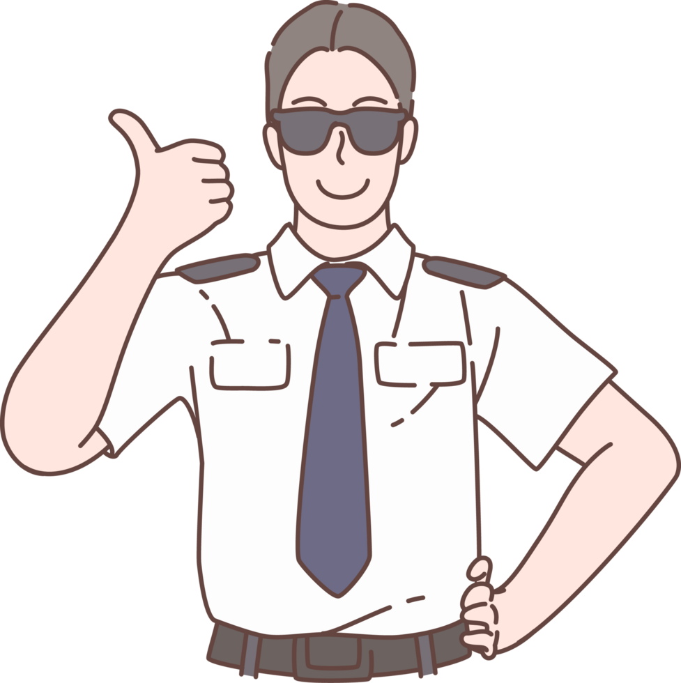 Illustration of pilot pose thumb up characters. Hand drawn style. png