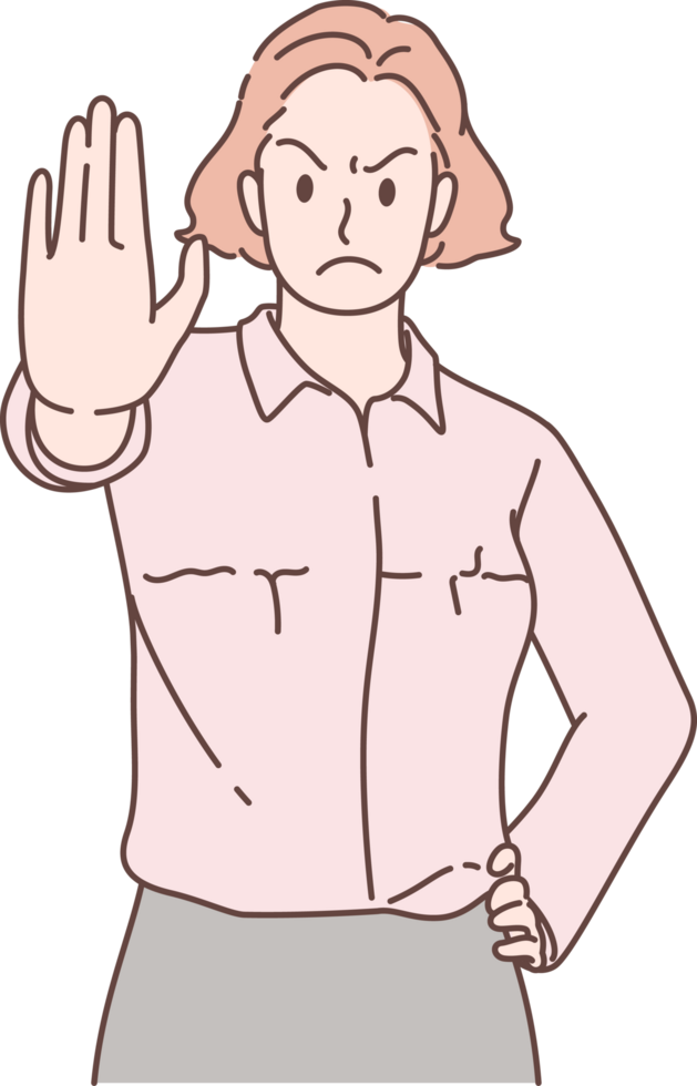 Illustration of businesswomen pose stop signs characters. Hand drawn style. png