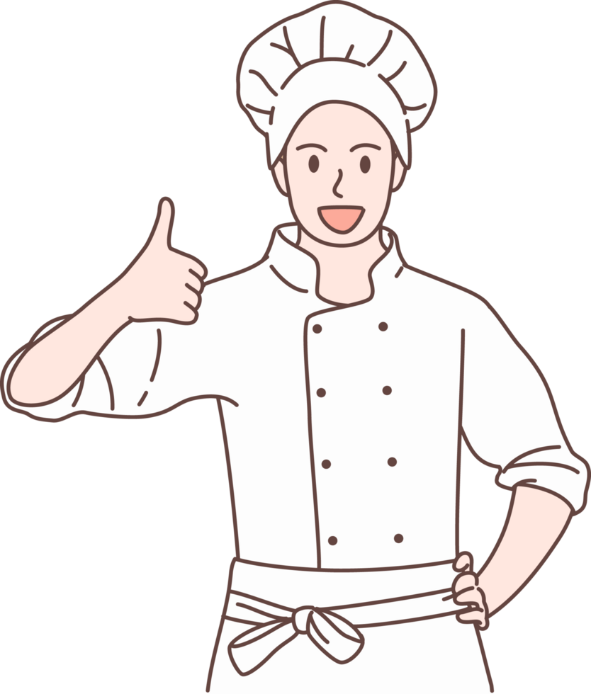 Illustration of chef thumb up characters. Hand drawn style. png