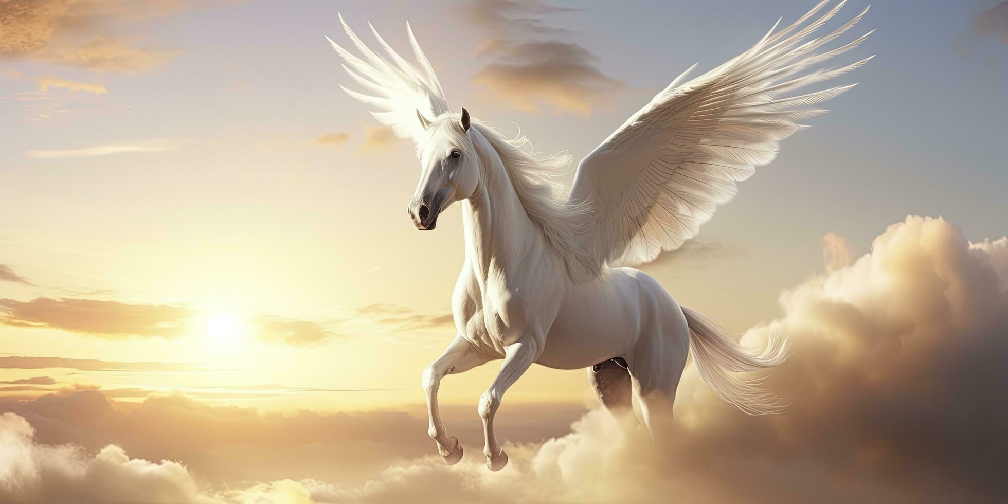 AI generated A white horse with wings. AI Generated photo