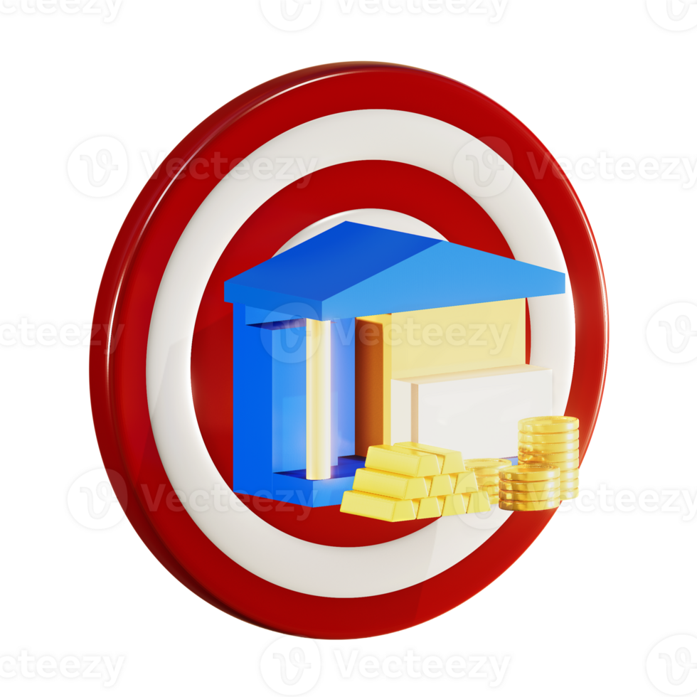 3D rendering of house with gold bar and coin stack png