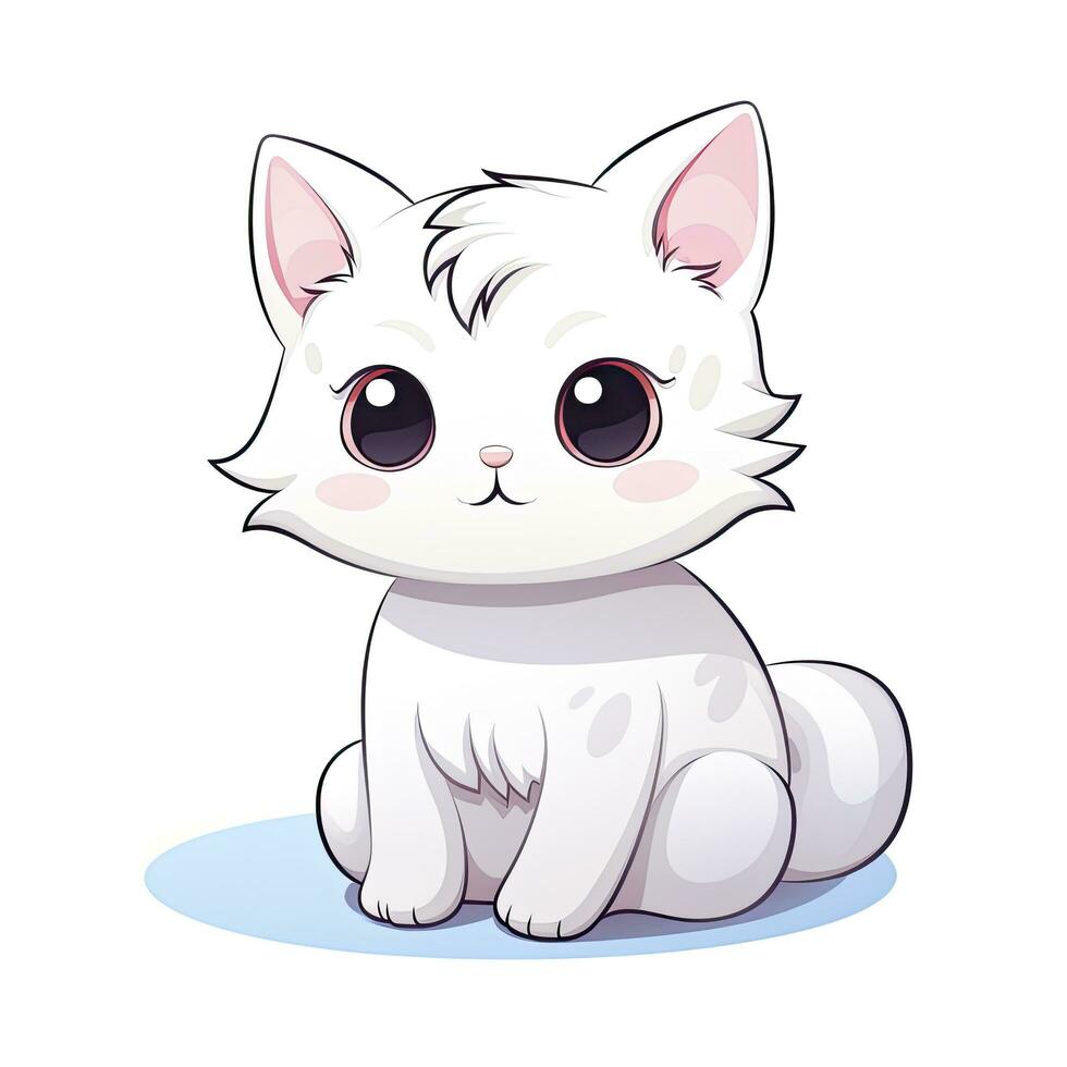 AI generated Cute Kawaii cat clipart icon white background. AI Generated photo