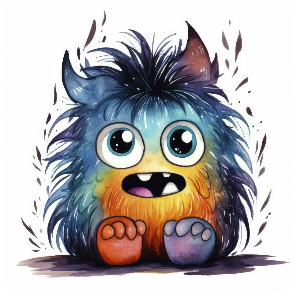 AI generated Watercolor cute monster on white background. AI Generated photo