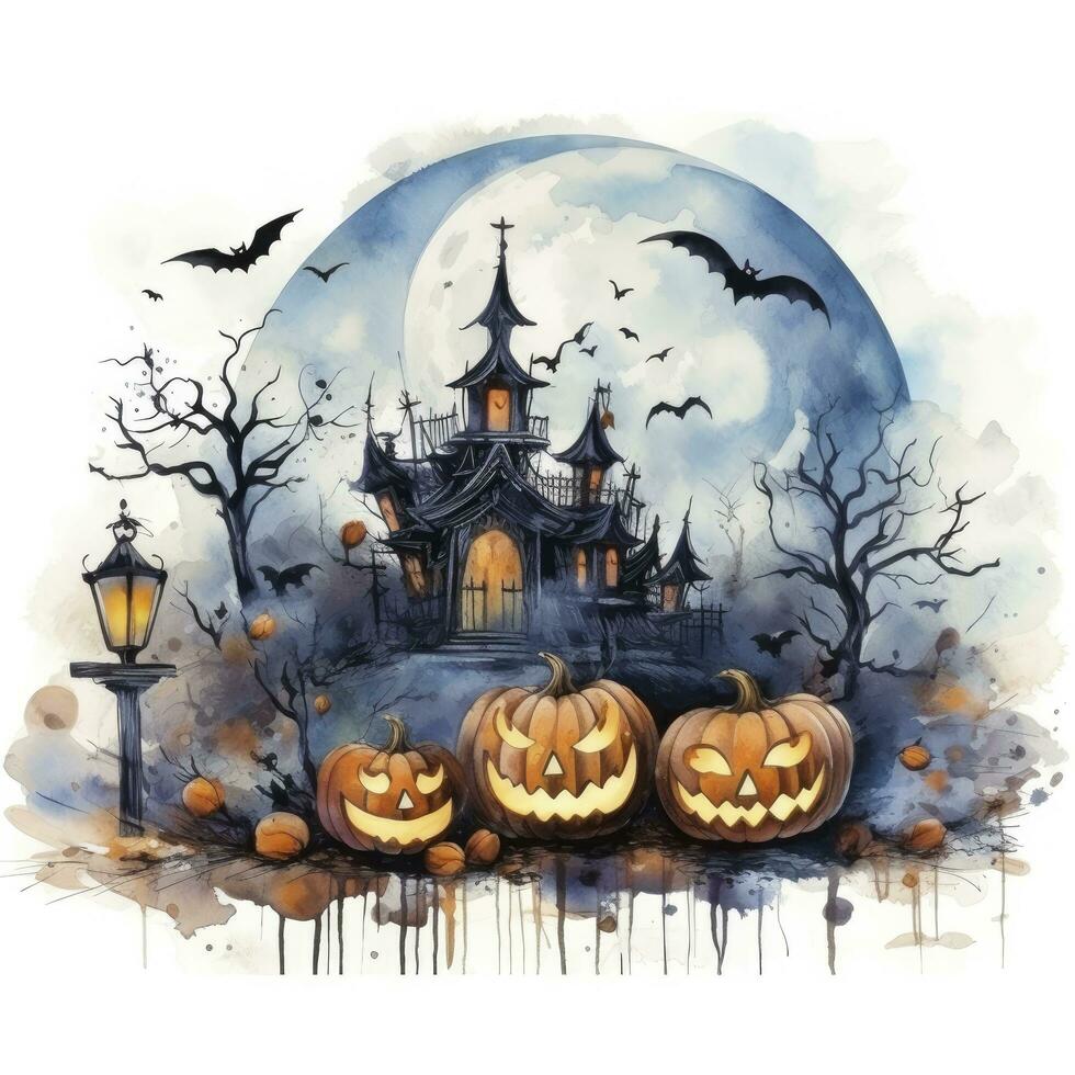 AI generated Watercolor Halloween illustration on white background. AI Generated photo