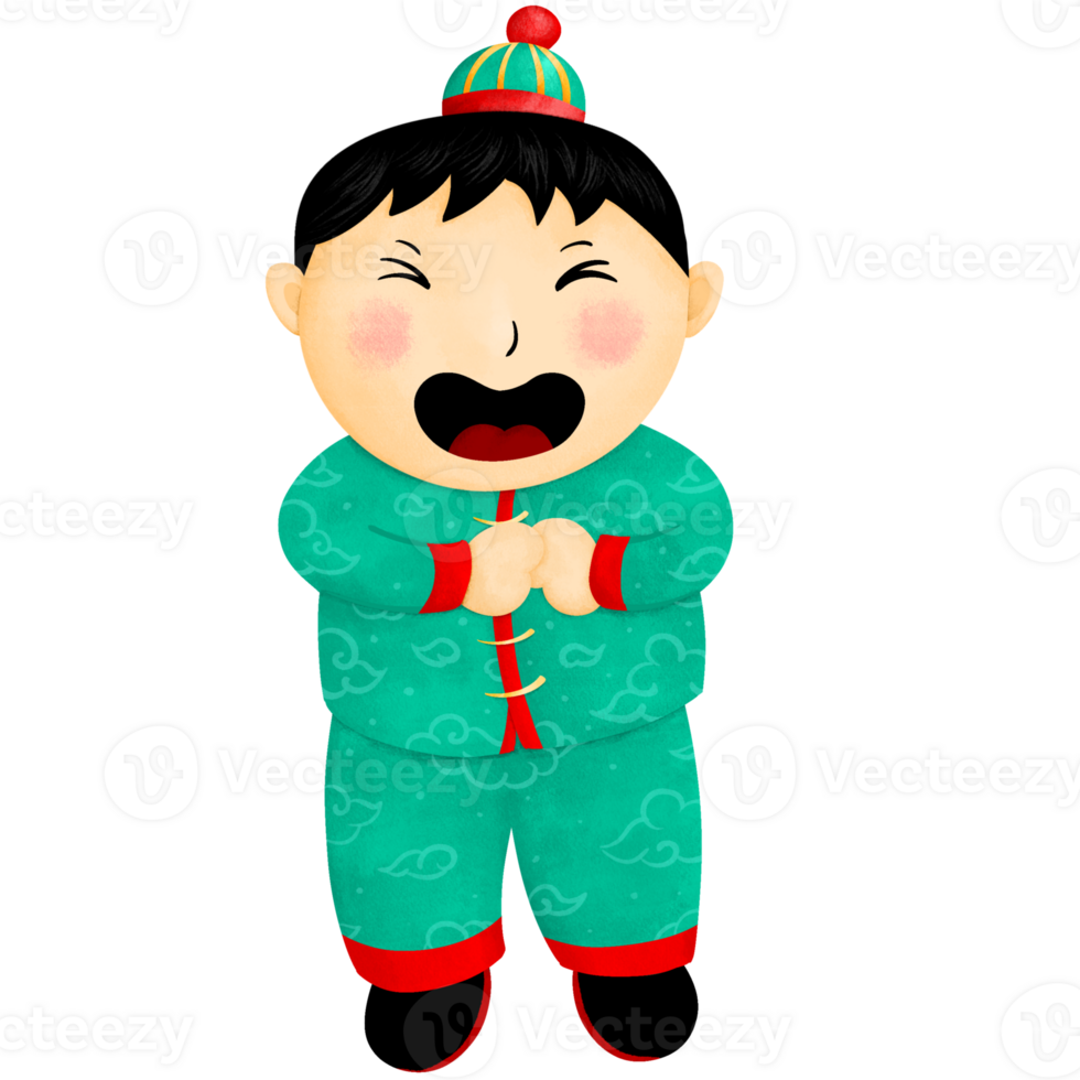 Baby Boy in Chinese New Year festival costumes draw paint illustration cute design png