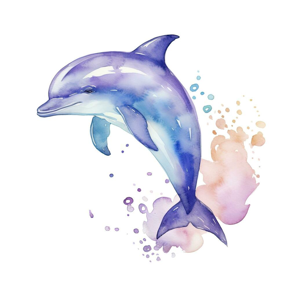 AI generated Watercolor fantasy Baby Dolphin clip art isolated white background. AI Generated photo