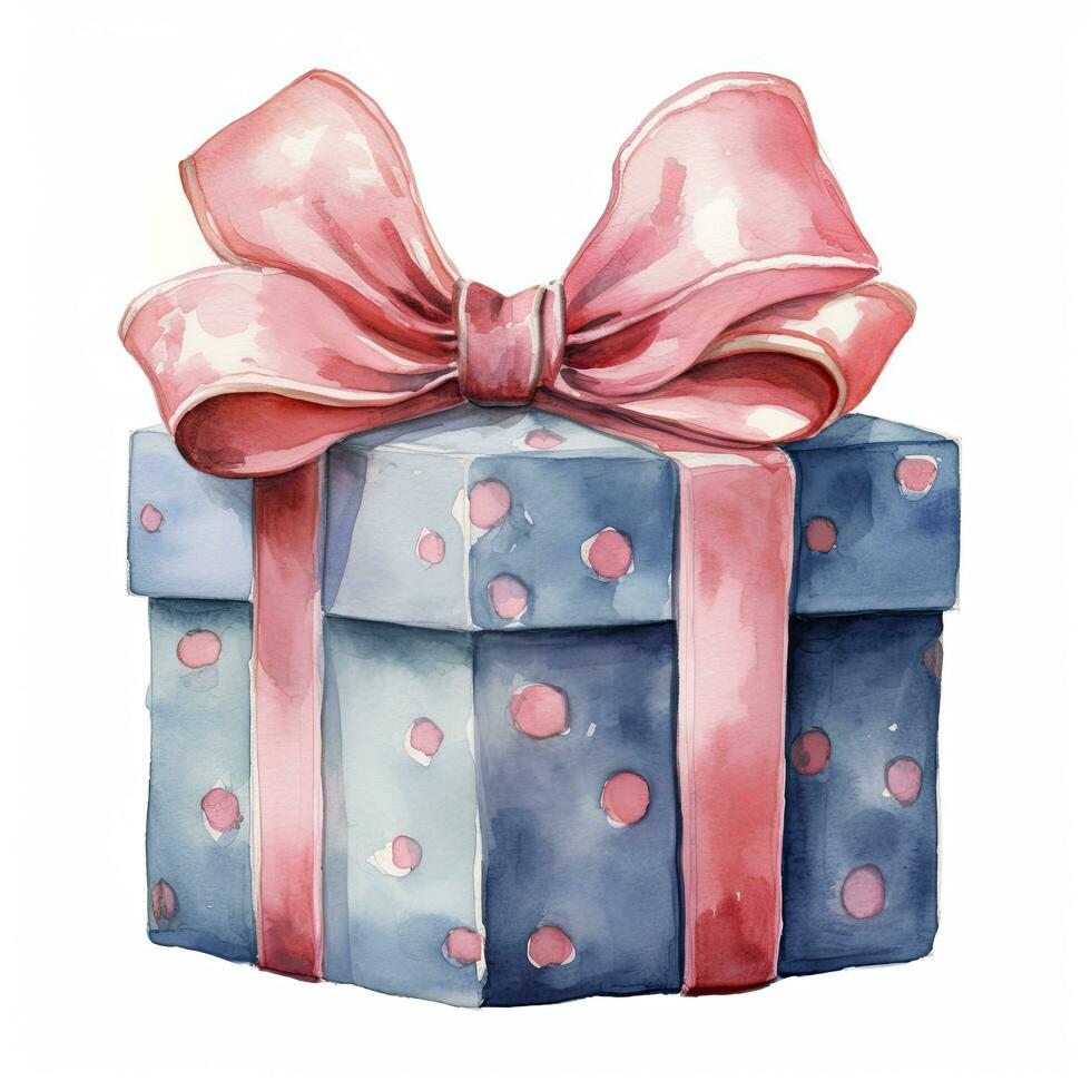 AI generated Watercolor birthday present with bow isolated on white background.  AI Generated photo