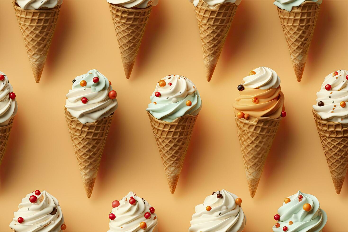 AI generated Incorporate a variety of waffle cones with different ice cream flavors. AI Generated photo