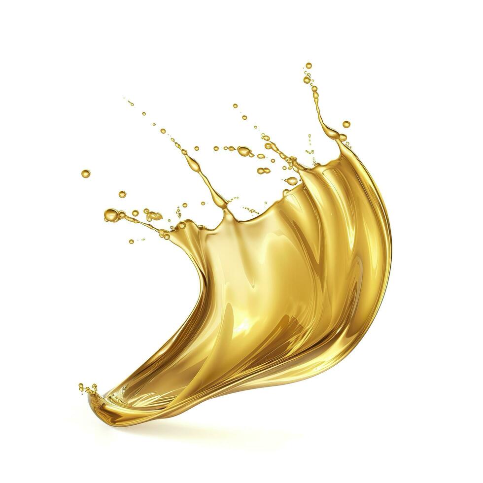 AI generated Golden Oil or Cosmetic essence splash isolated on white background, 3d illustration. AI Generated photo