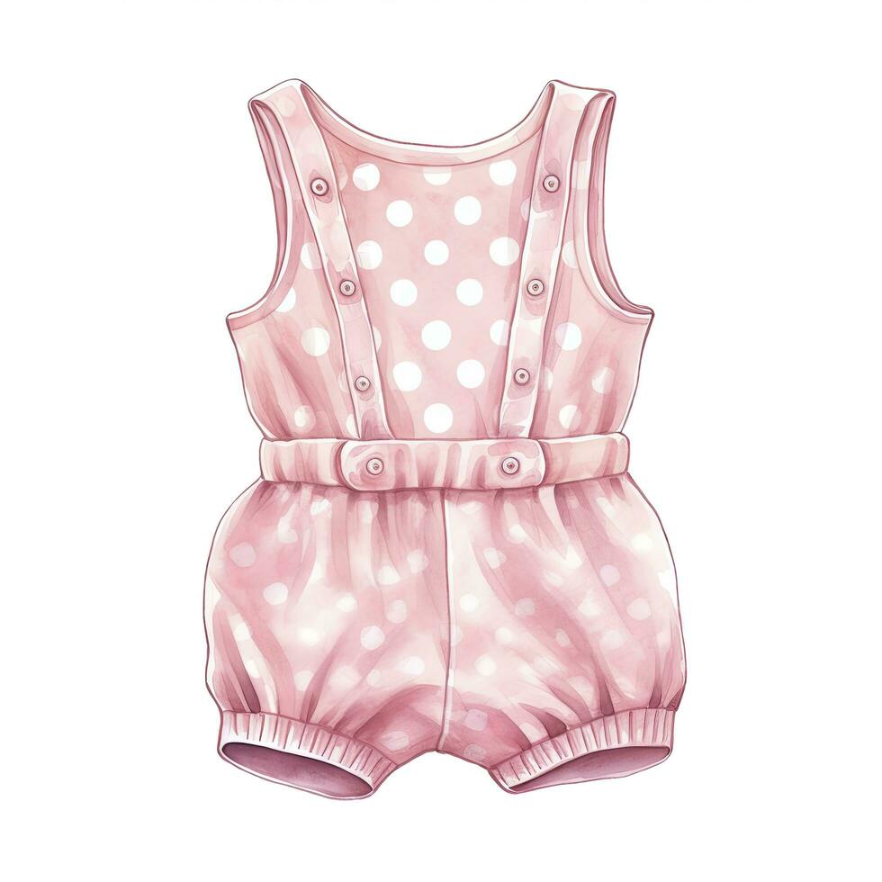 AI generated Pink baby girl romper in watercolors on a white background. AI Generated photo