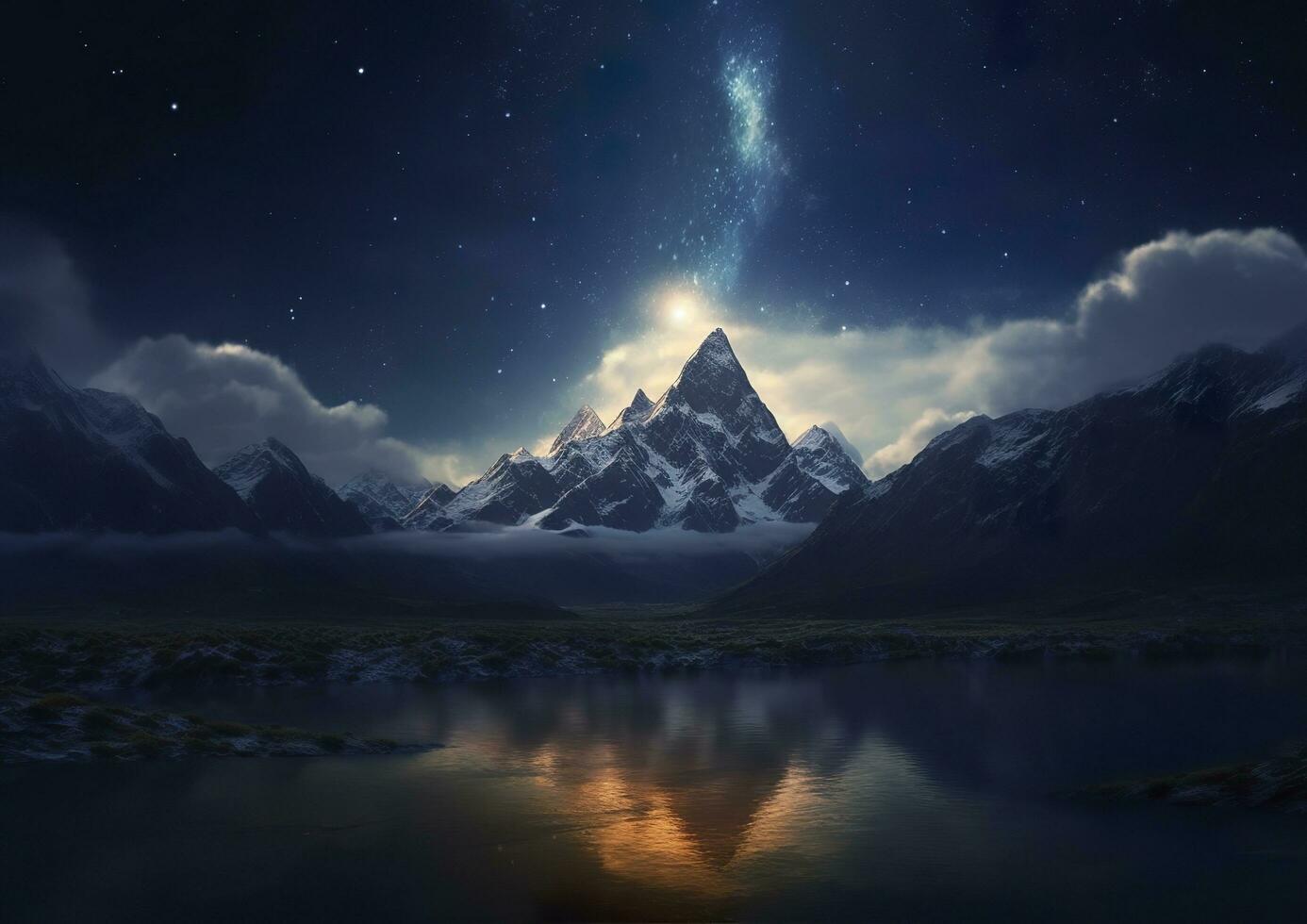 AI generated The milky rising in the night sky over the mountains, landscapes, AI Generative photo