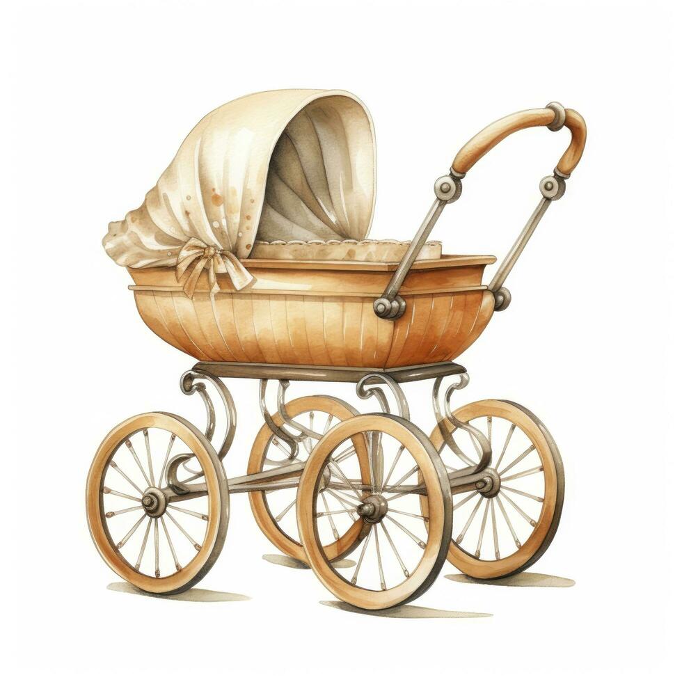 AI generated Watercolor Baby carriage Clipart on white background. AI Generated photo