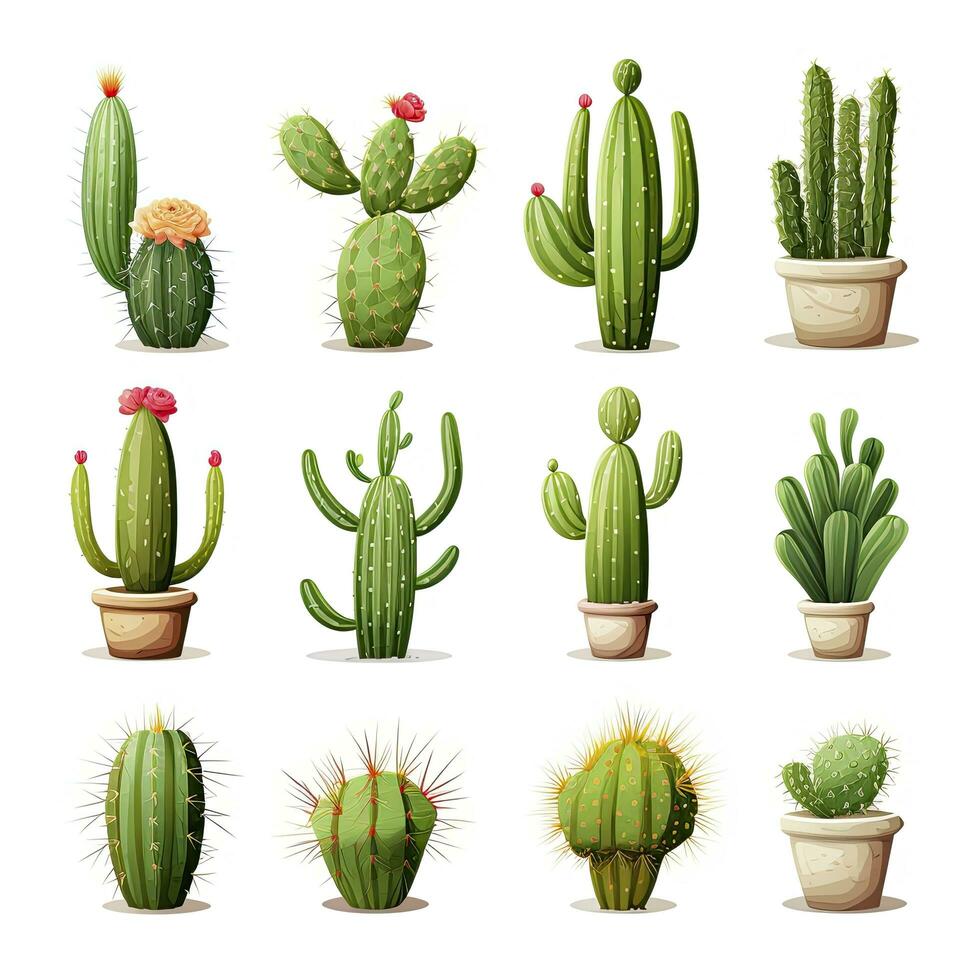 AI generated The Cactus set on white background. Clipart illustrations. AI Generated photo