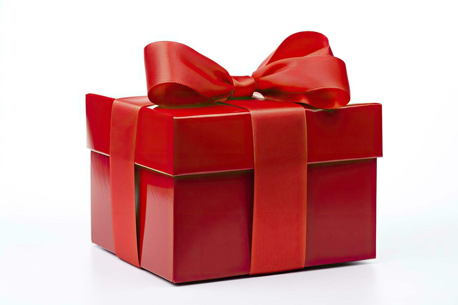 AI generated Gift box with red ribbon isolated on white background. AI Generated photo