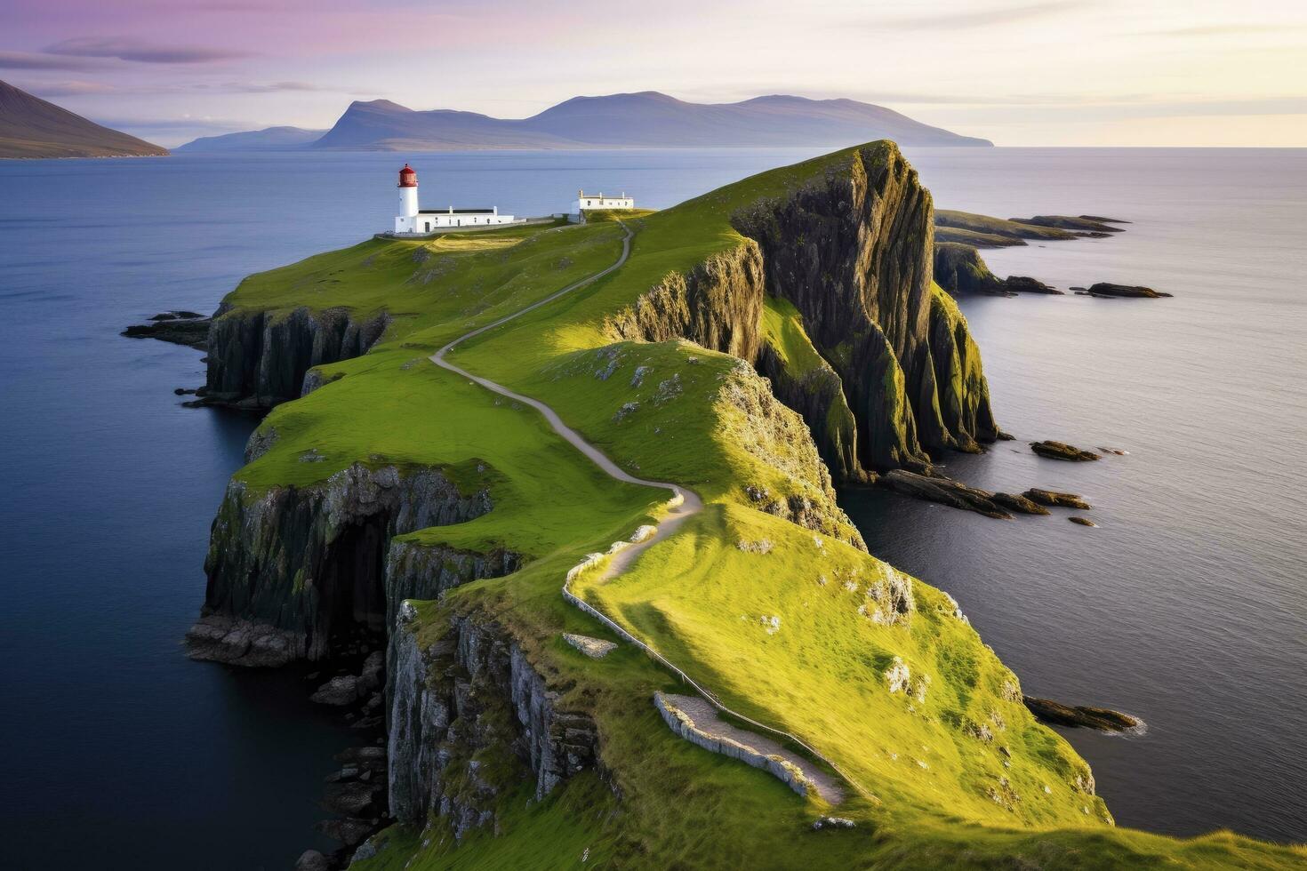 AI generated Skye island Nest Point lighthouse in Highland. AI Generated photo