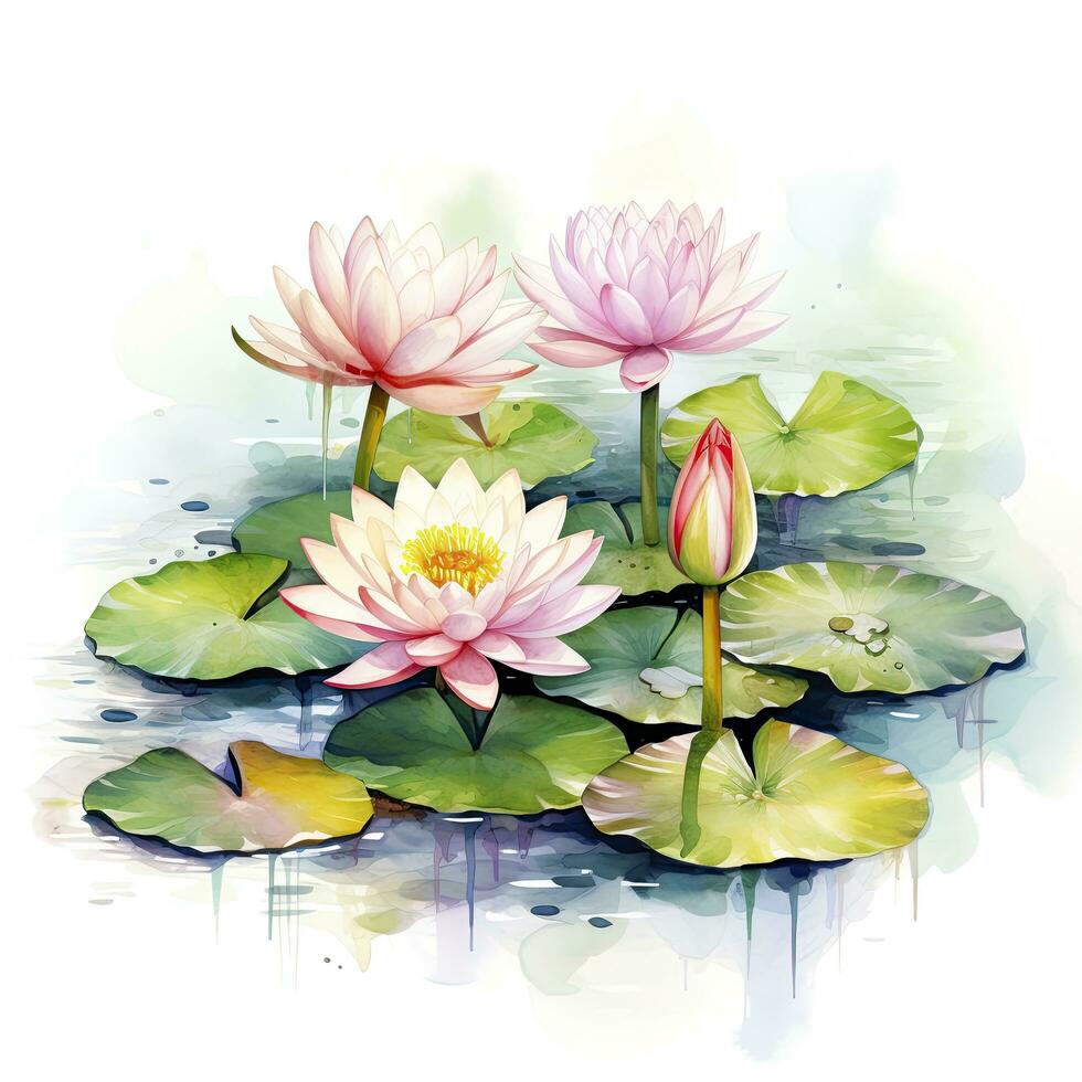 AI generated Water Lily in Pond. Watercolor design. AI Generated photo