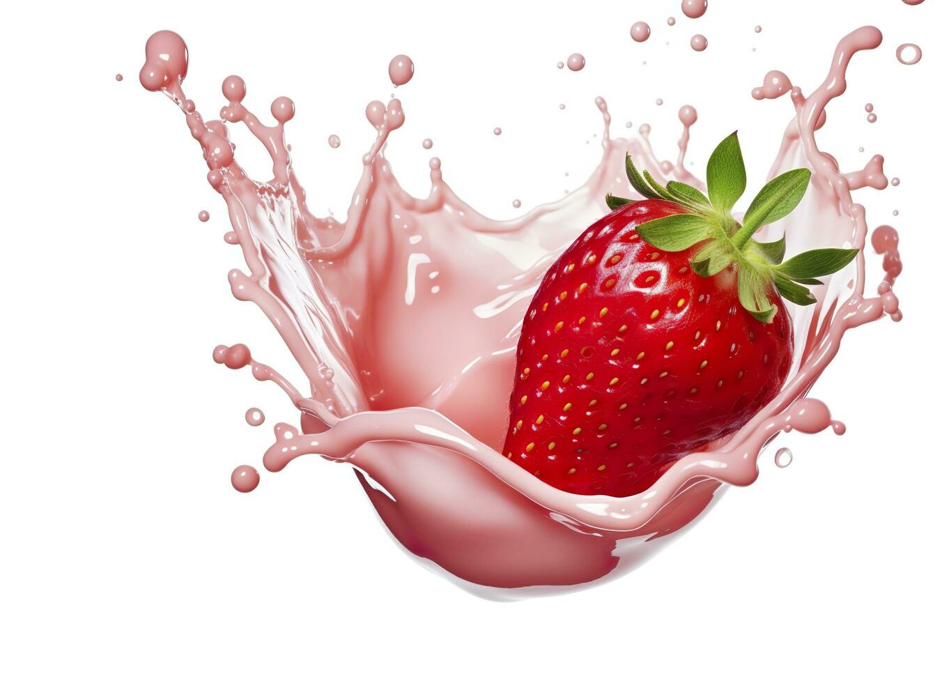 AI generated milk or yogurt splash with strawberries isolated on white background, 3d rendering. AI Generated photo