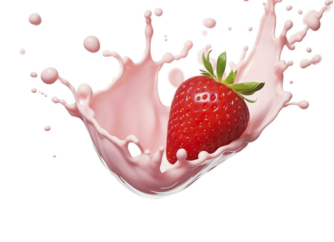AI generated milk or yogurt splash with strawberries isolated on white background, 3d rendering. AI Generated photo