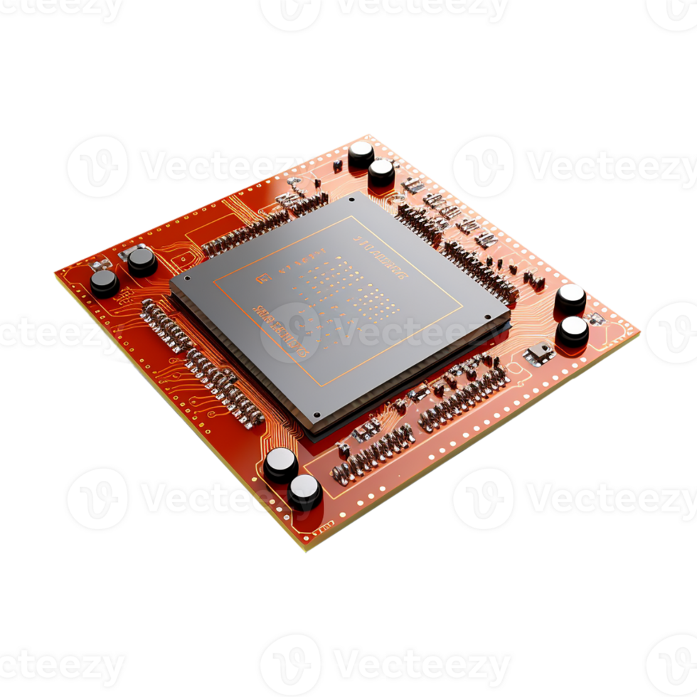 AI generated computer circuit board chip on transparent background PNG image