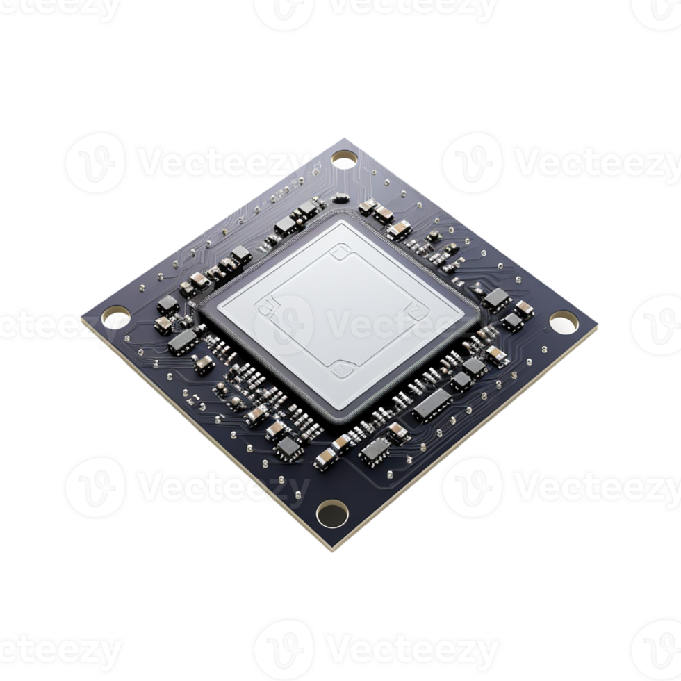 AI generated computer circuit board chip on transparent background PNG image