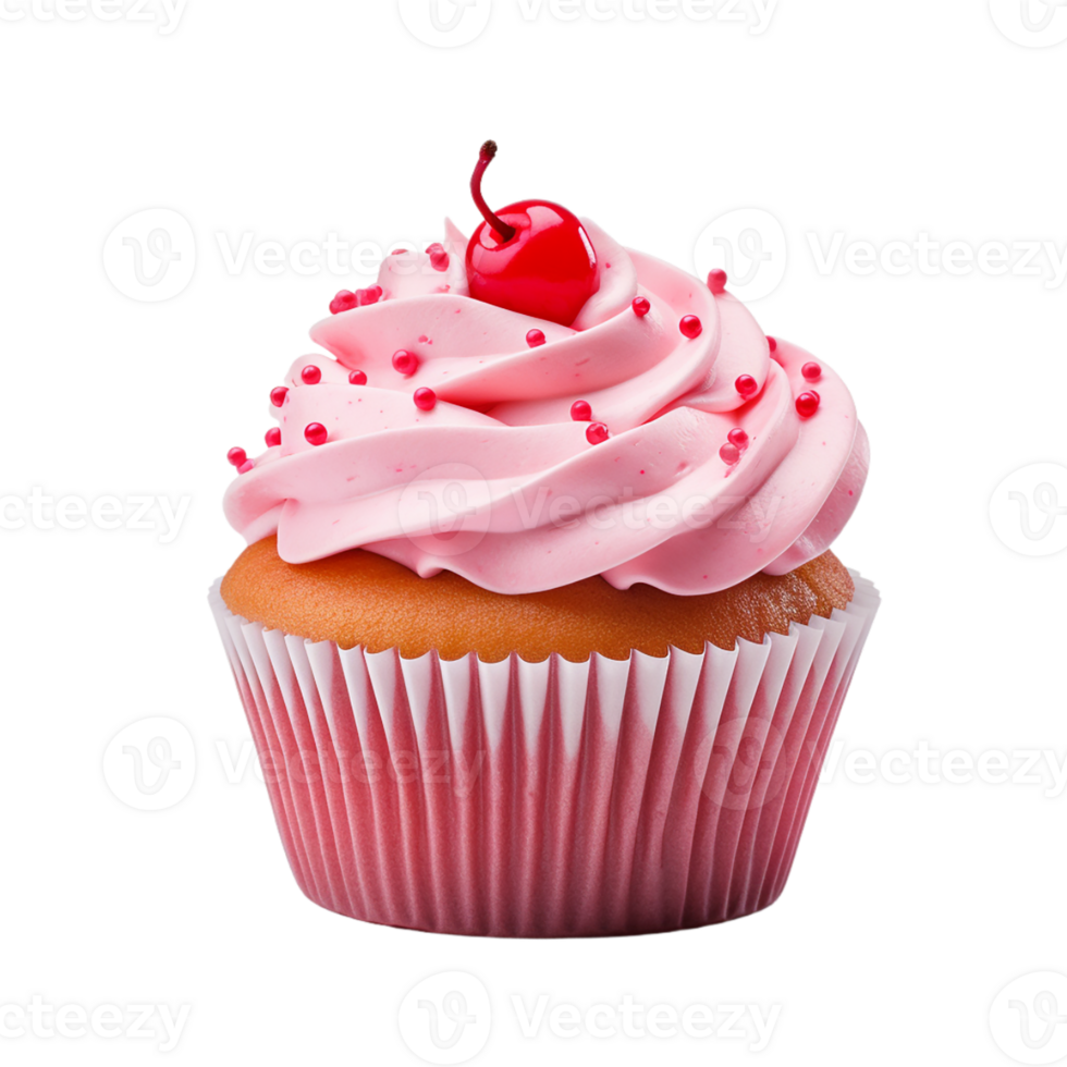 AI generated cupcake with pink icing on transparent background PNG