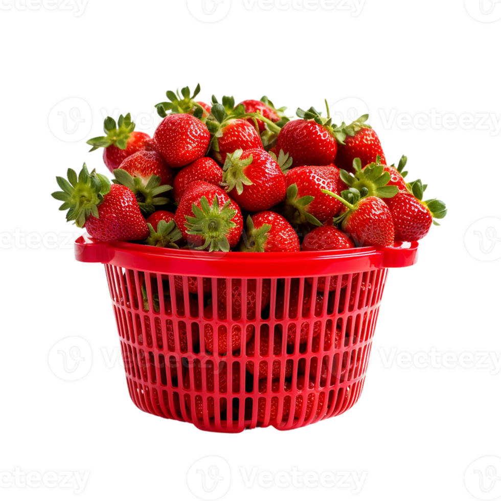 AI generated fresh strawberries in a basket on transparent background PNG image