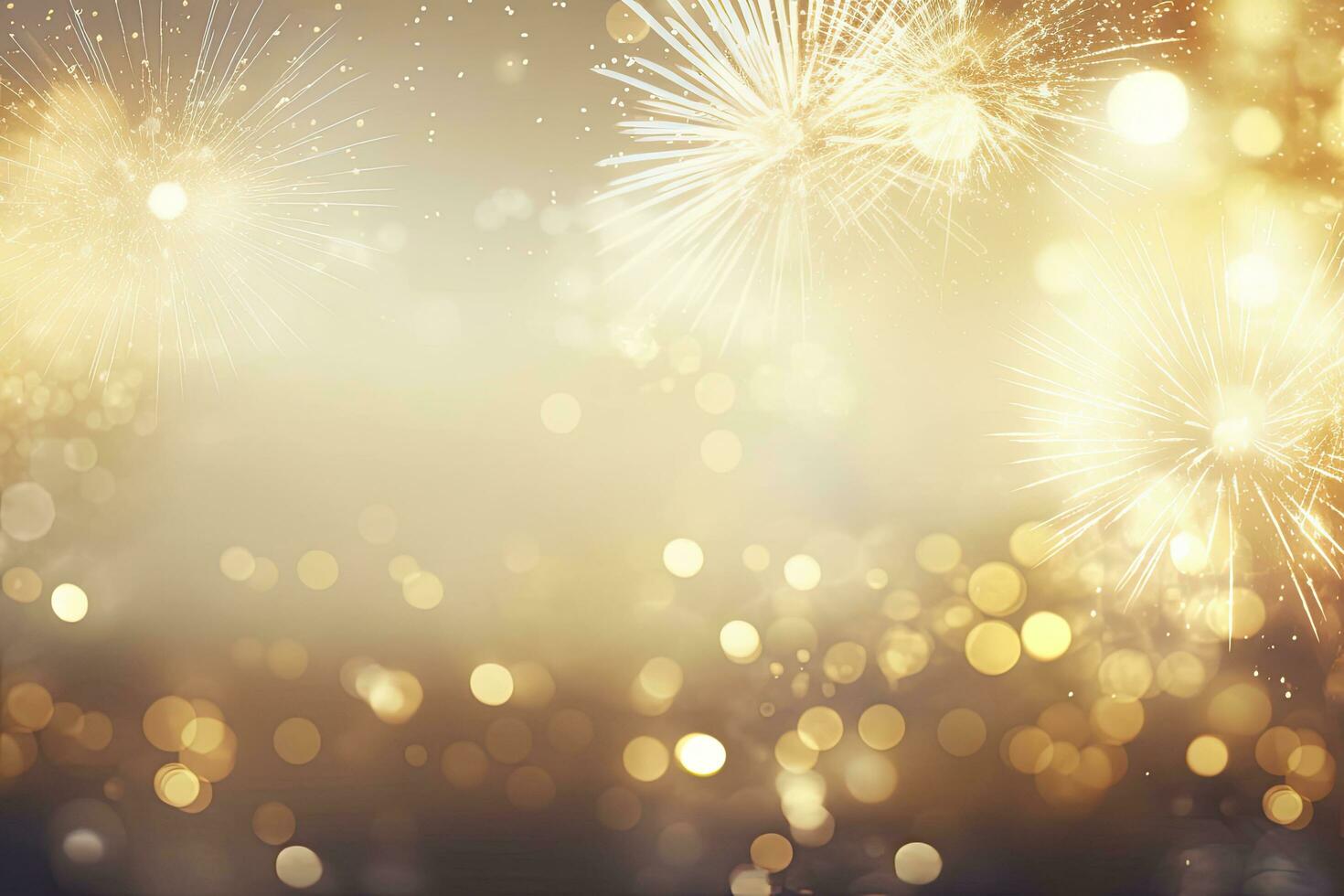 AI generated Gold Vintage Fireworks and bokeh on New Year's Eve and copy space. AI Generated photo