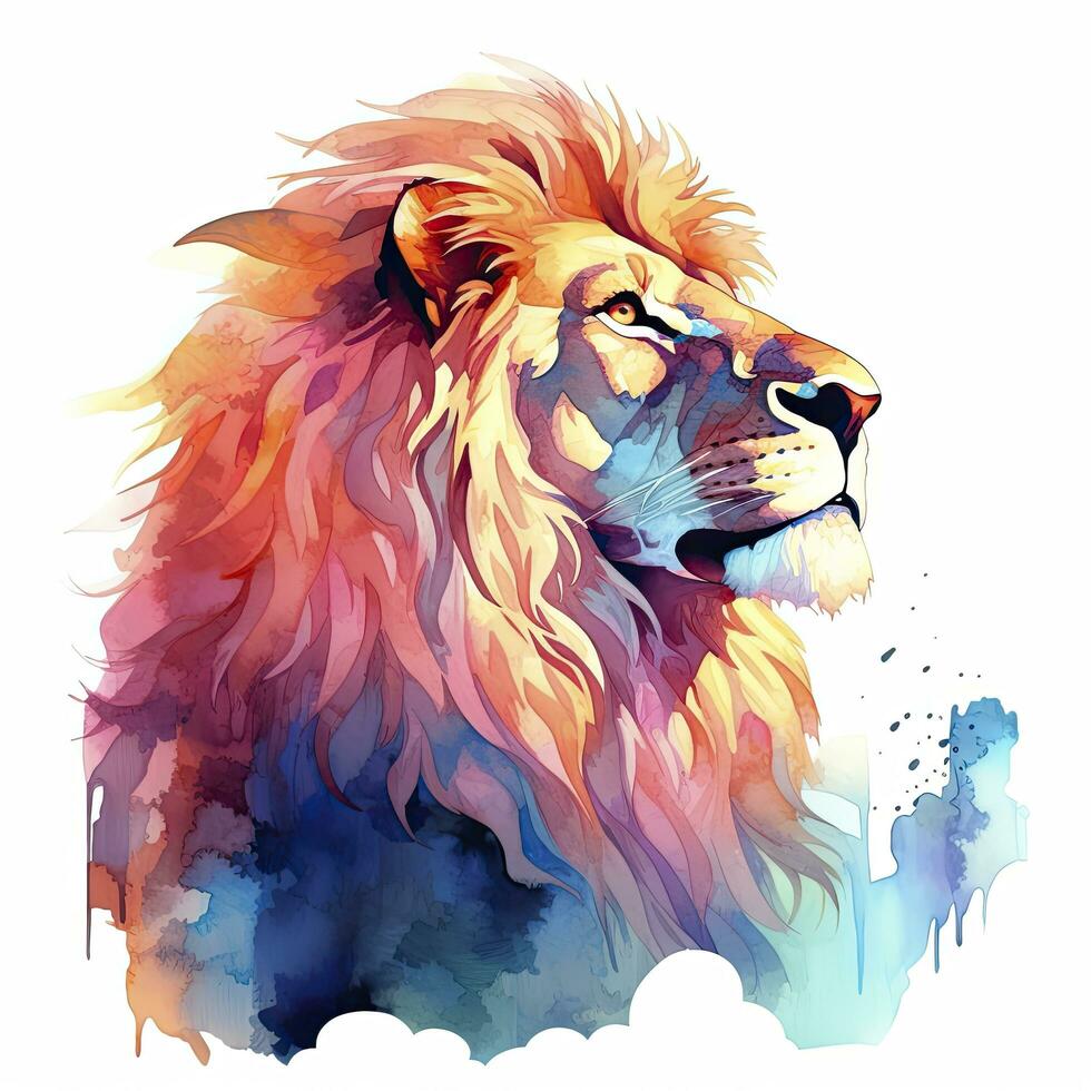 AI generated Watercolor Lion on a white background. For T-shirt Design. AI Generated photo