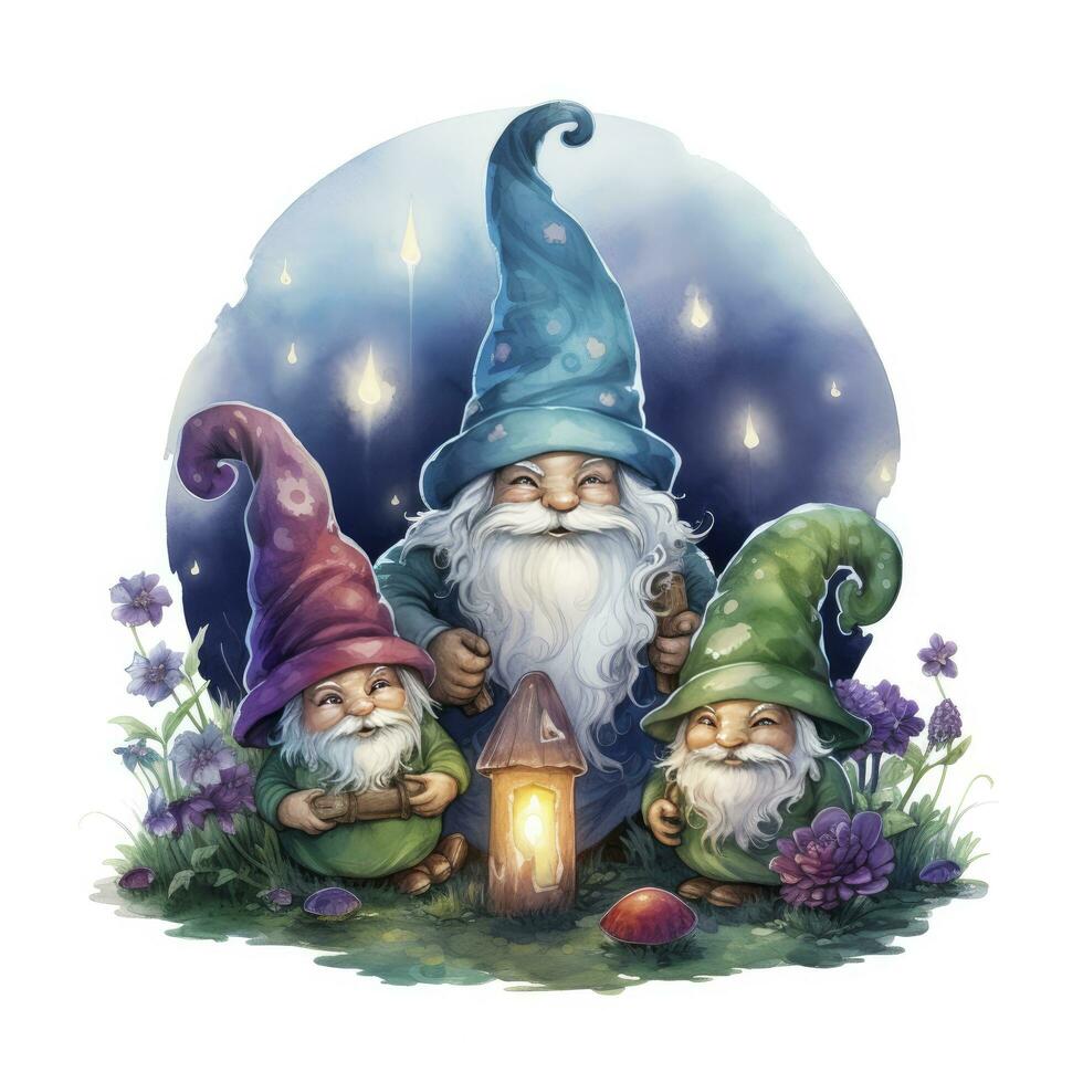 AI generated Watercolor Moonlit Glow of Enchanted Mushrooms for T-shirt Design. AI Generated photo