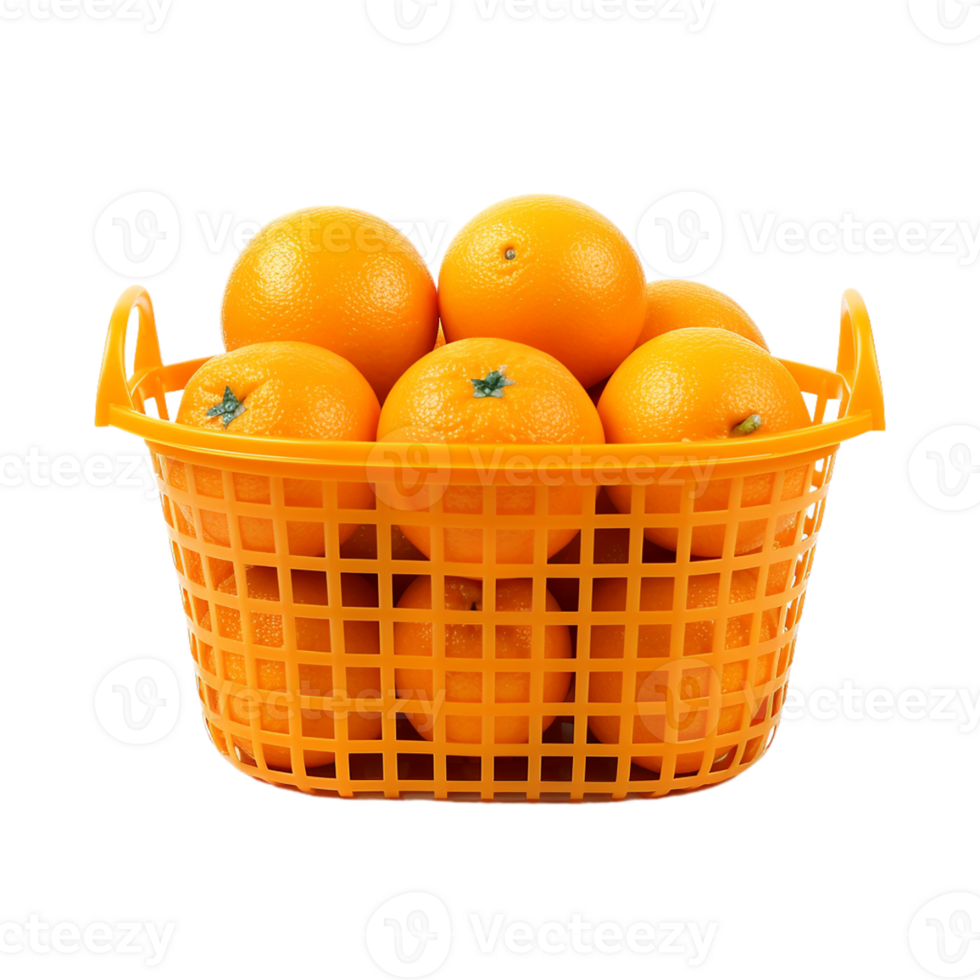 AI generated oranges in a basket on transparent background PNG image
