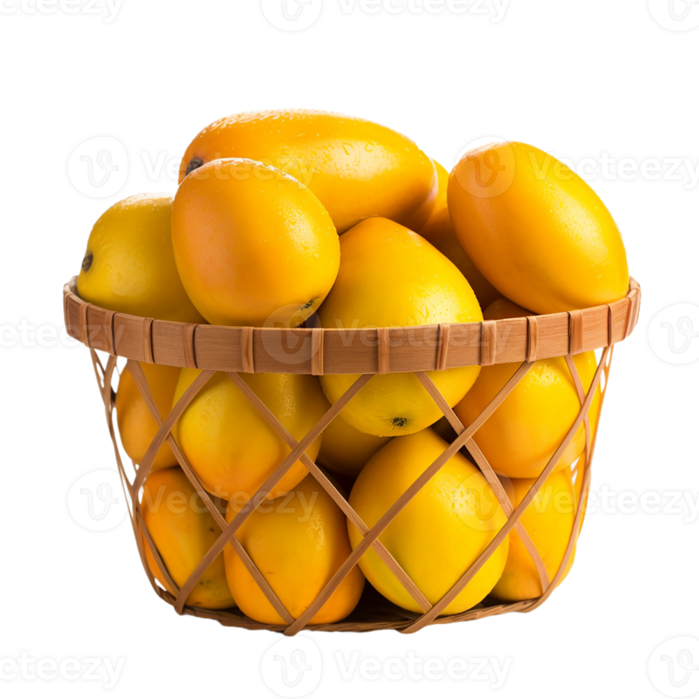 AI generated mangoes in a basket on transparent background PNG image