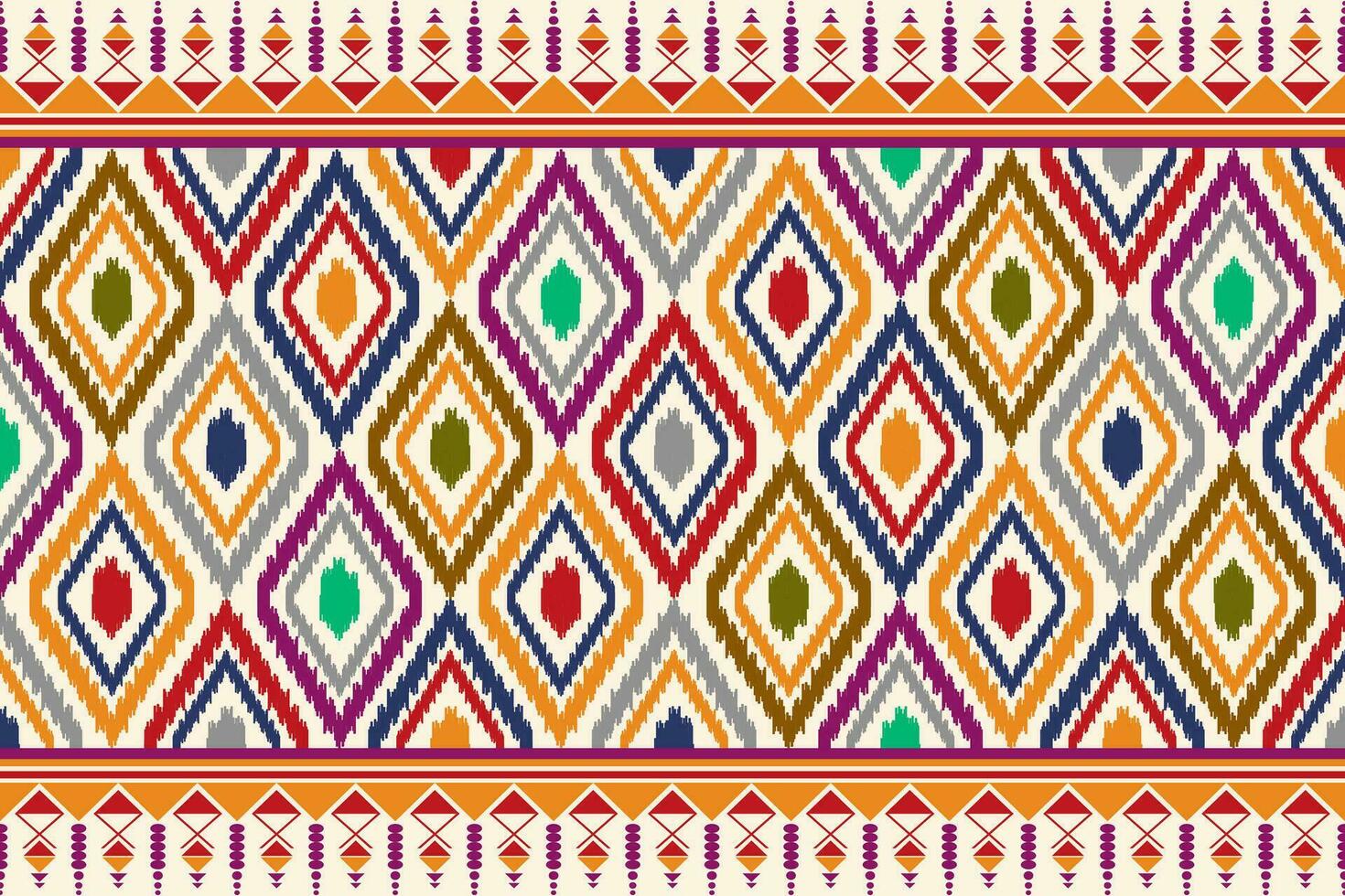 ikat geométrico folklore ornamento con diamantes tribal étnico vector textura. sin costura a rayas modelo en azteca estilo. gente bordado. indio, escandinavo, gitano, mexicano