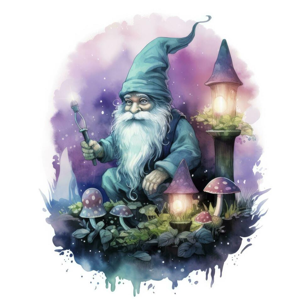 AI generated Watercolor Moonlit Glow of Enchanted Mushrooms for T-shirt Design. AI Generated photo