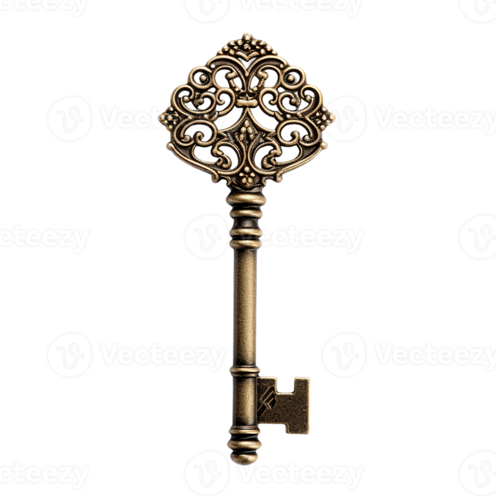AI generated antique gold key on transparent background PNG image