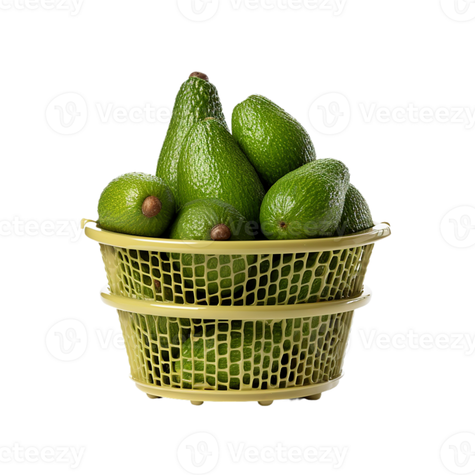 AI generated avocado in a basket on transparent background PNG image