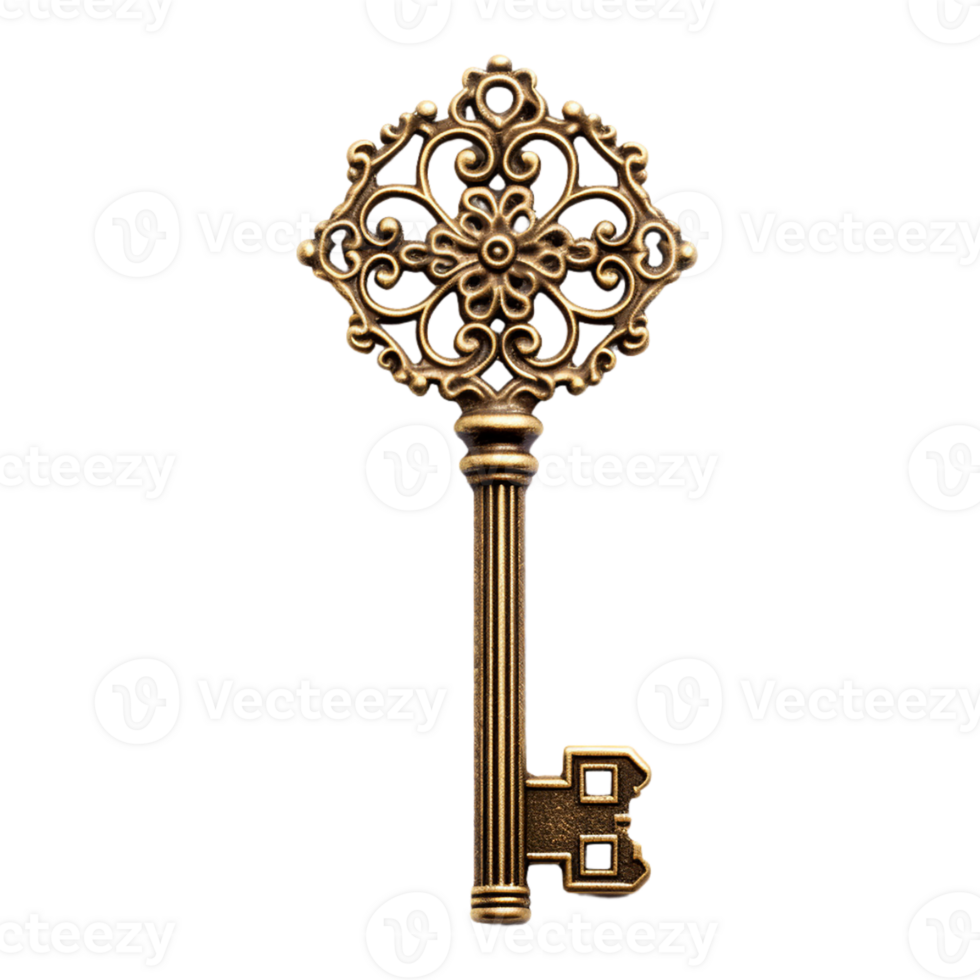 AI generated antique gold key on transparent background PNG image