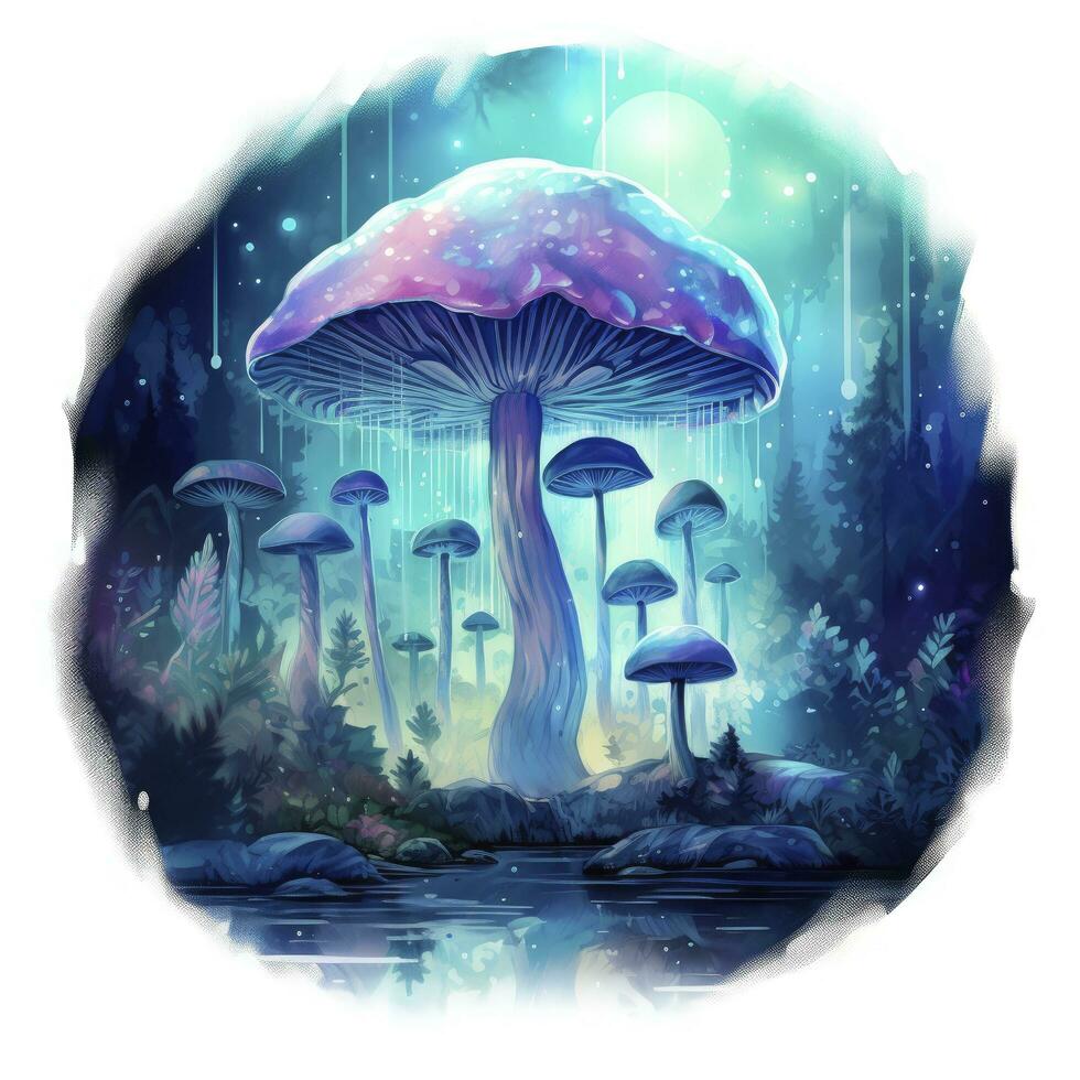 AI generated Watercolor Magical Mushrooms for T-shirt Design. AI Generated photo