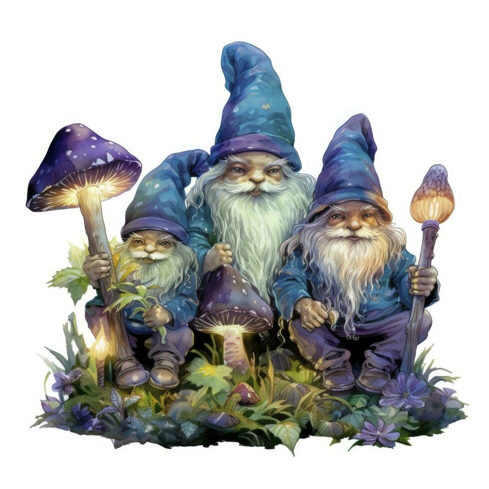 AI generated Watercolor Moonlit Glow of Enchanted Mushrooms for T-shirt Design. AI Generated photo