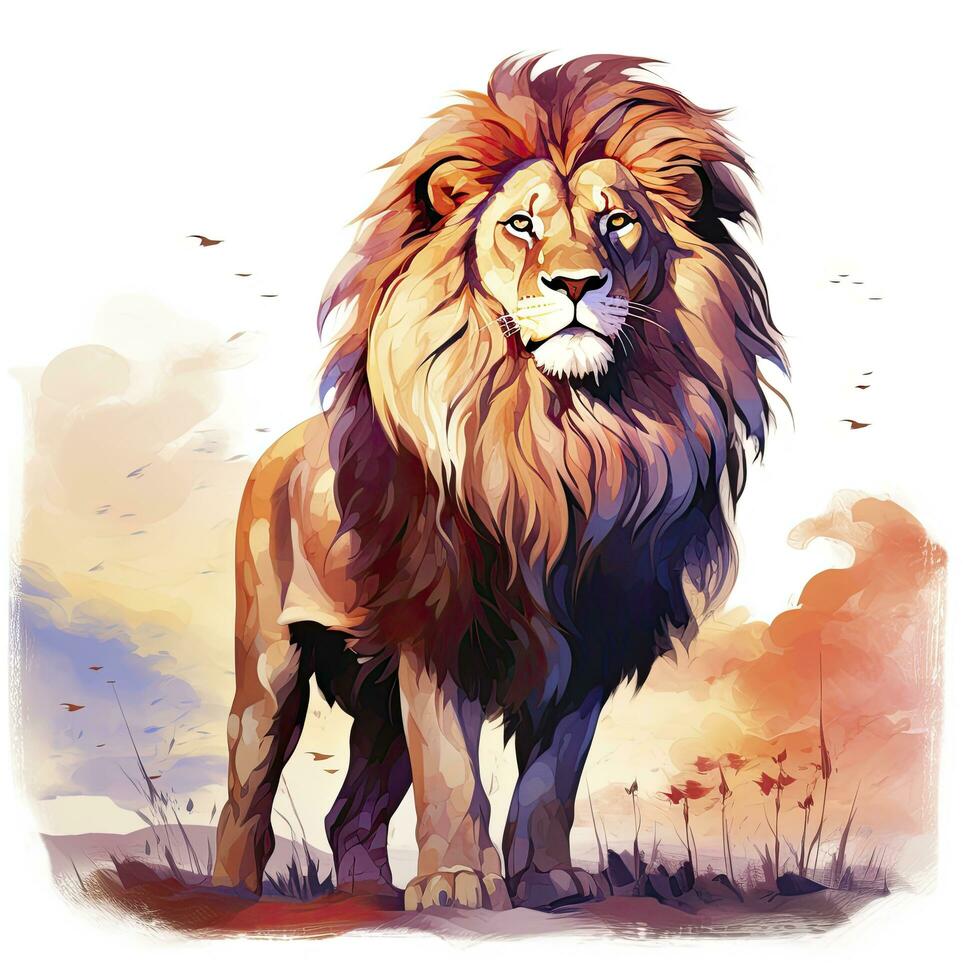 AI generated Watercolor Lion on a white background. For T-shirt Design. AI Generated photo