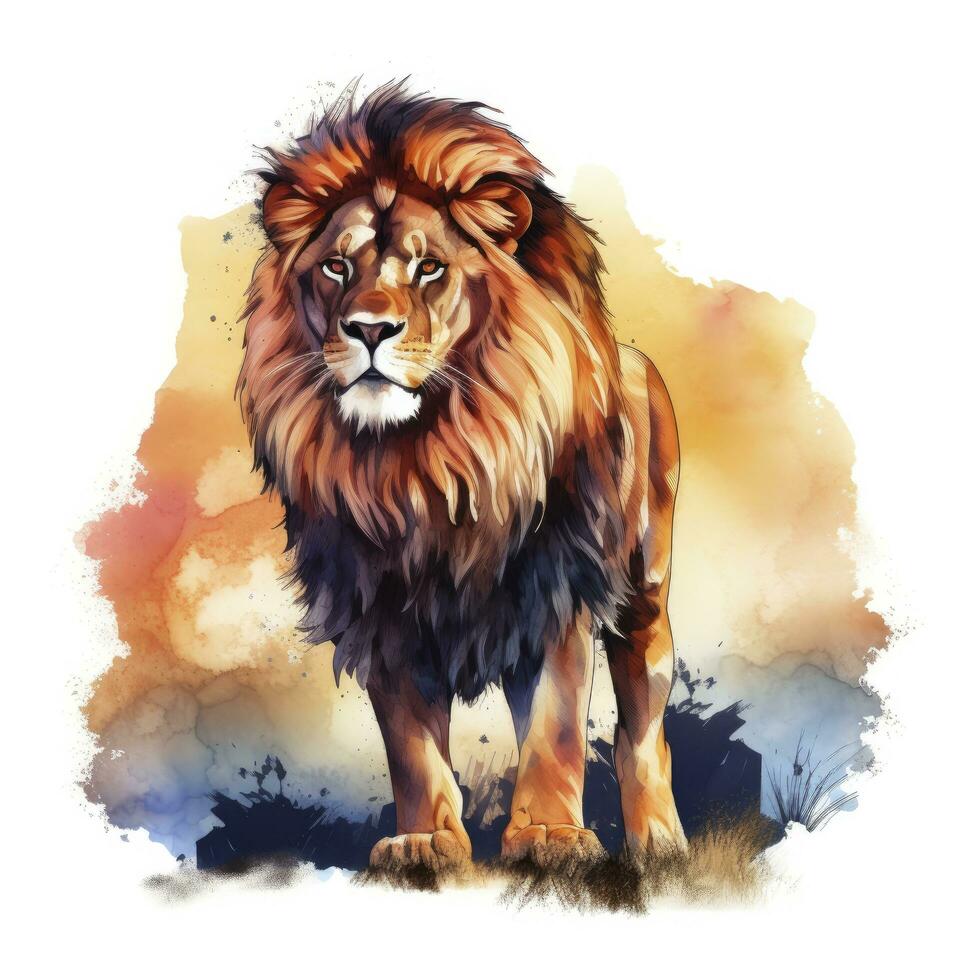 AI generated Watercolor Lion on a white background. For T-shirt Design. AI Generated photo