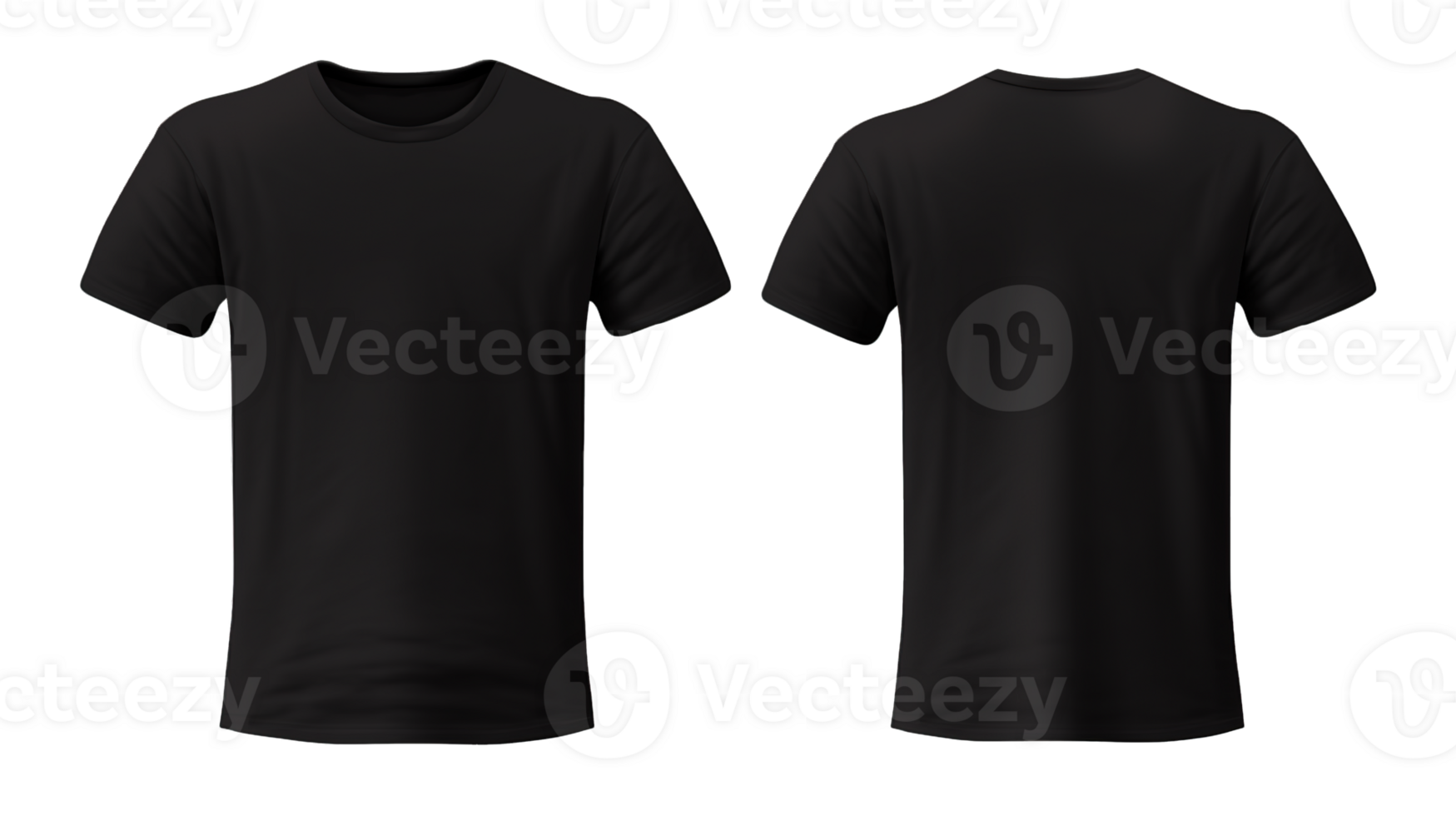AI generated Plain Black T Shirt Mockup Design Front and Back on Transparent Background, PNG File