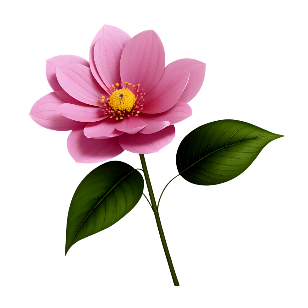 AI generated A pink flower with leaves on a transparent background PNG free file