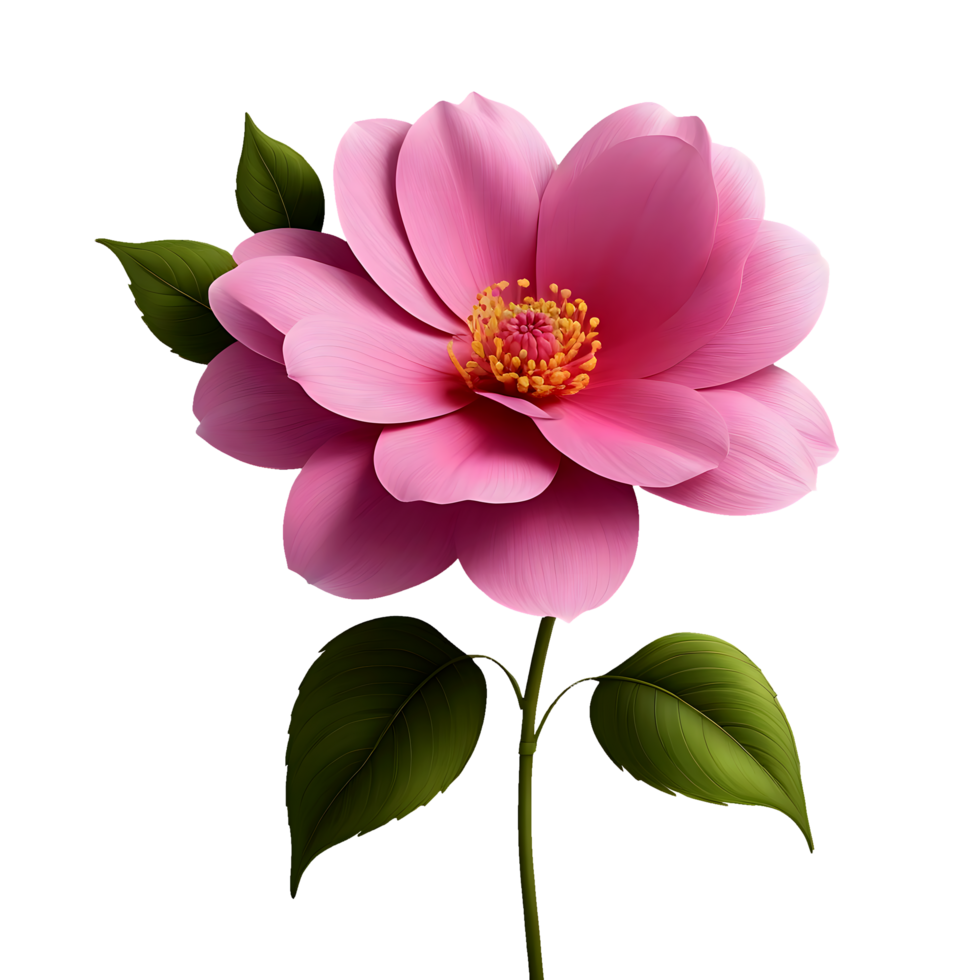 AI generated A pink flower with leaves on a transparent background PNG free file