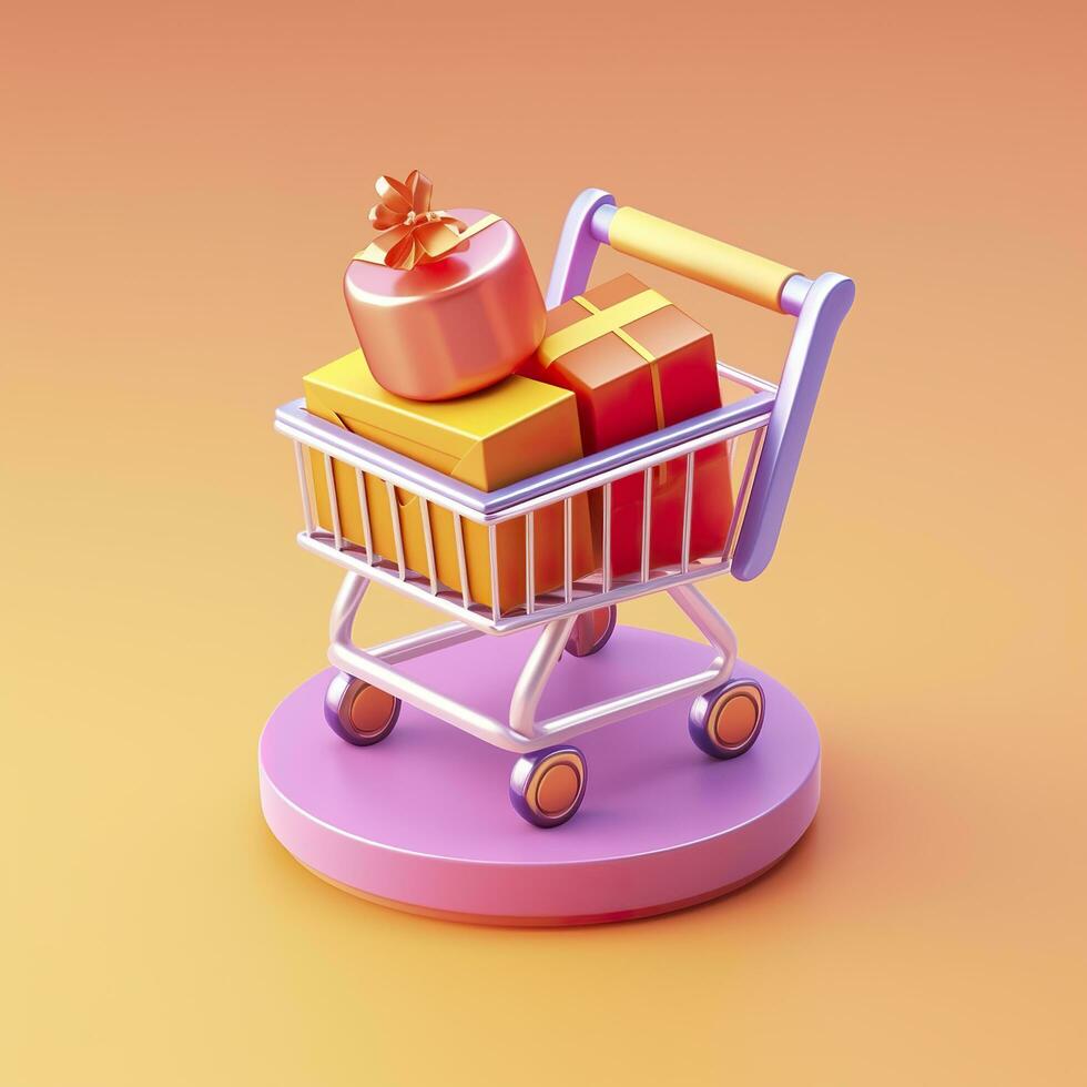 AI generated Light Orange and Pink Shopping Cart with Gift Box Icon. AI Generative photo