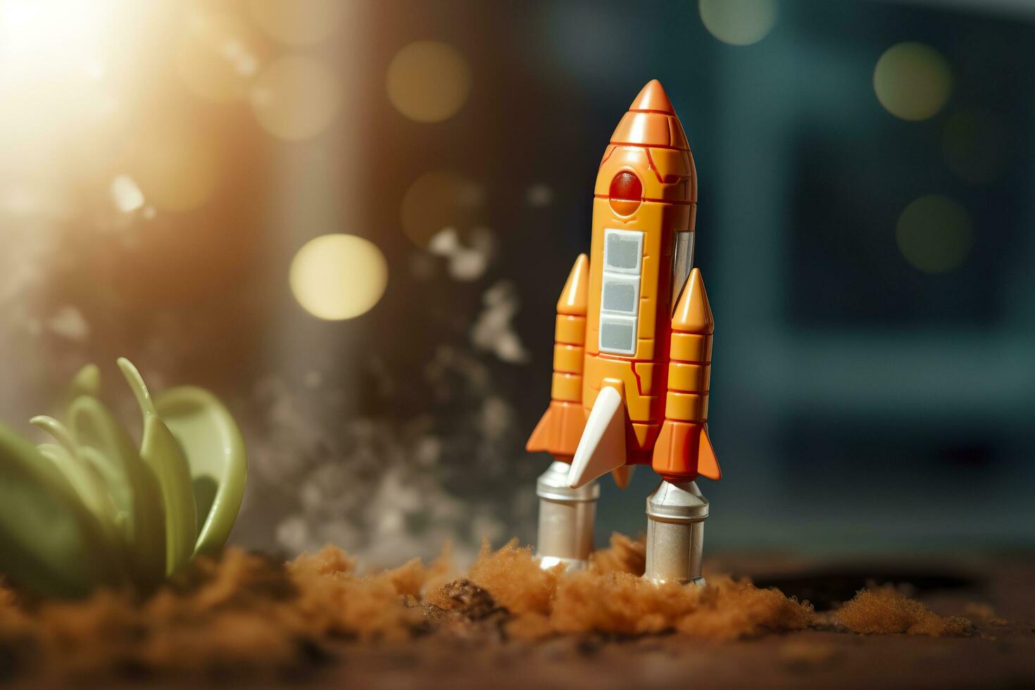 AI generated Toy rocket takes off business and finances success concept. AI Generative photo