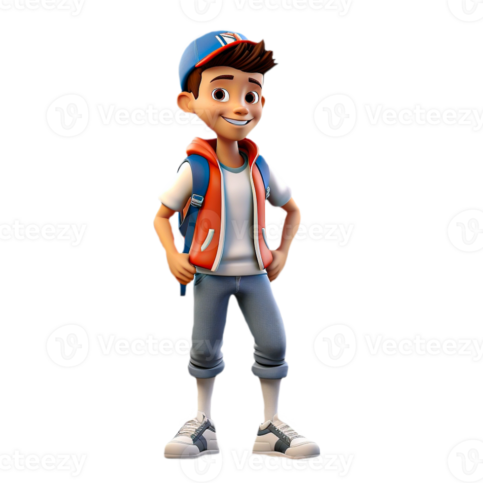 AI generated 3D cartoon character a cute student boy, Isolated transparent background png. generated with AI png