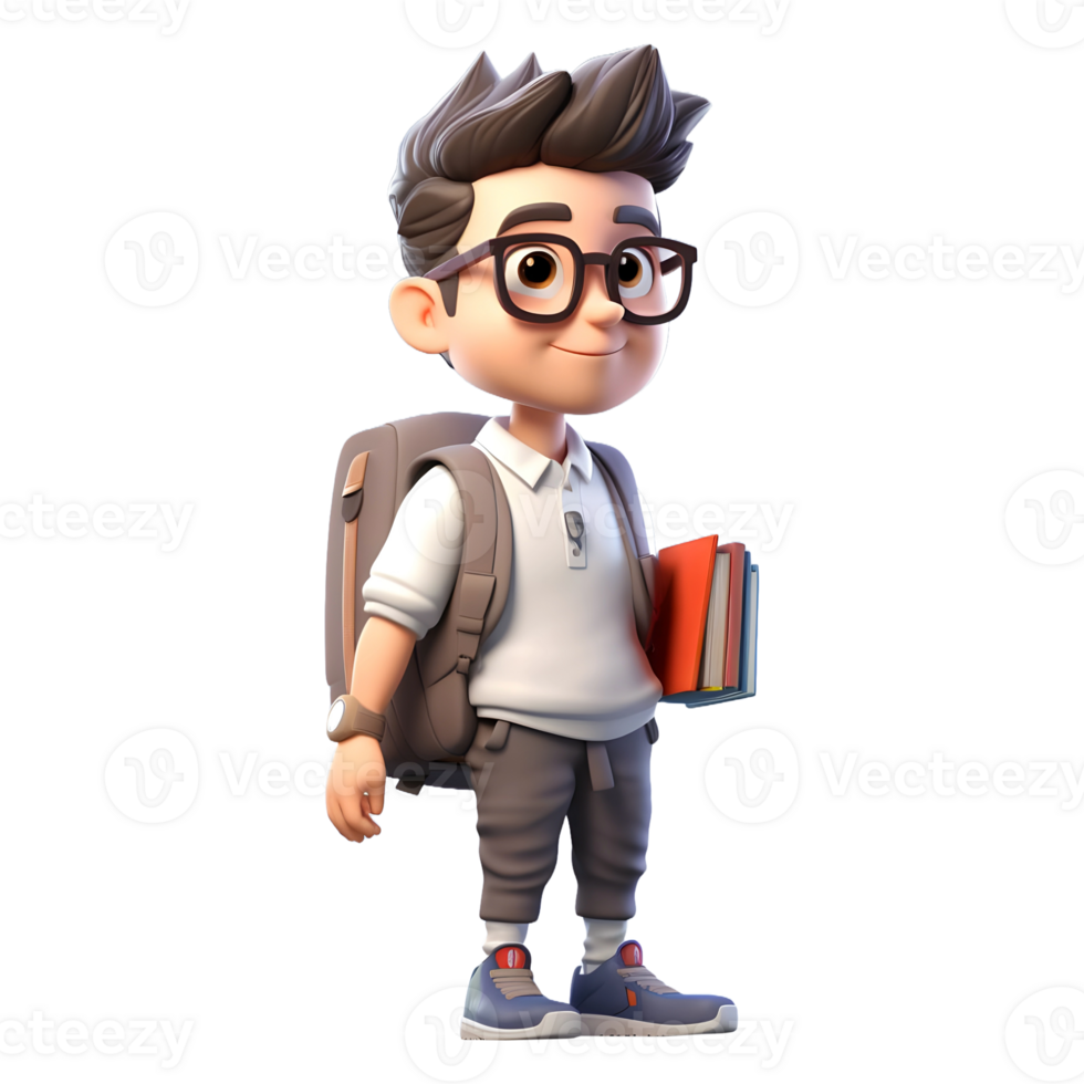 AI generated 3D Rendering of a Boy Wearing Bag on Transparent Background - Ai Generated png