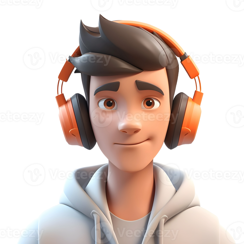 AI generated 3D Rendering of a Boy Wearing Headphone on Transparent Background - Ai Generated png