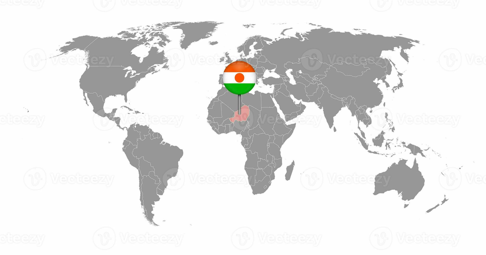 Pin map with Niger flag on world map. Vector illustration. photo
