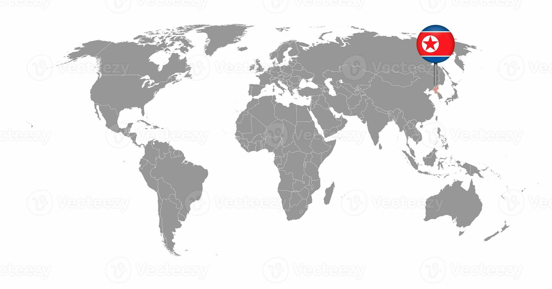 Pin map with North Korea flag on world map. Vector illustration. photo